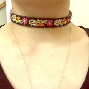 Leather floral embroidered choker